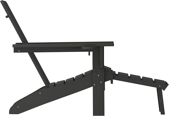 Taylor & Logan Hedley Adirondack Chair with Cup Holder and Pull Out Ottoman, All-Weather HDPE Indoor/Outdoor Lounge Chair in Black, Set of 2