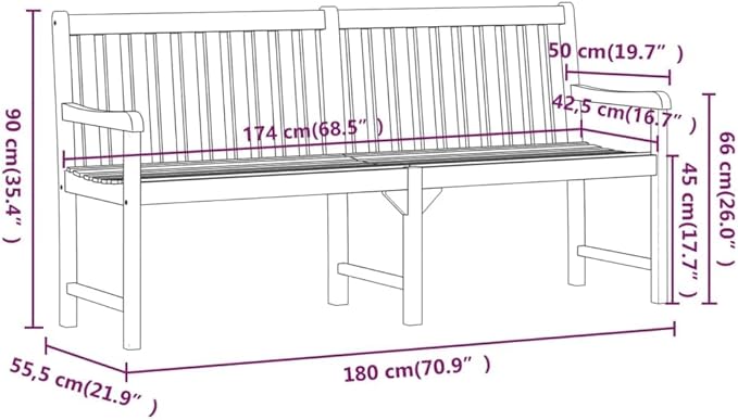 Garden Bench Natural Wood Solid Acacia Wood 70.9 in Durable Patio Bench Outdoor Seating Backyard Bench Porch Bench for Deck Outdoor Courtyard Yard