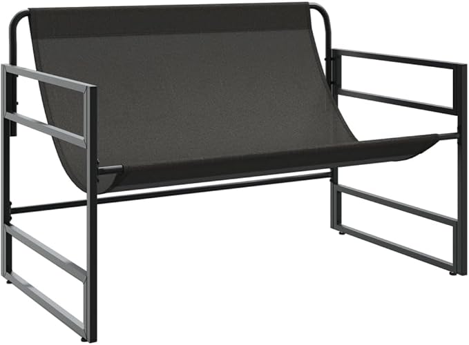 Garden Bench Anthracite 44.5 Inch Outdoor Metal Bench with Textilene Fabric, Powder-Coated Steel Frame for Patio Backyard Terrace Balcony, 485lb Capacity Modern Seating for 2