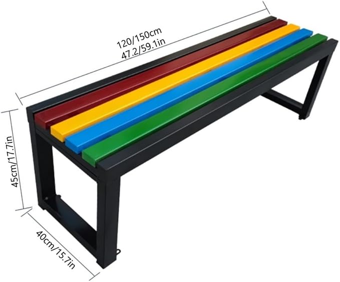 Outdoor Bench with Metal Frame, Backless Garden Bench, Park Bench with Reserved Fixing Holes, Outdoor Benches Weatherproof, Bench for Garden, Porch or Yard(Black,150cm/59.1in)