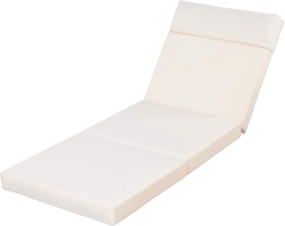 Christopher Knight Home Dami Chaise Lounge Chair Outdoor with 4'' Foldable Cushion, Acacia Wood Poolside Sun Lounger, Space Available On One Side, Adjustable Backrest Pool Lounger, Light Brown+Cream