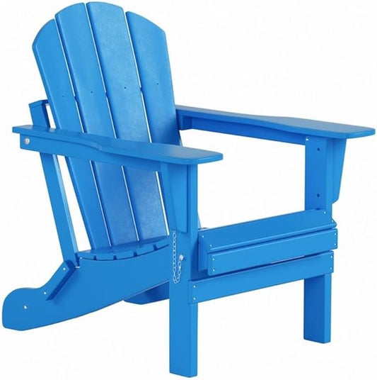 Costaelm Outdoor Folding Chair, Outdoor Seating Folding Firepit Chairs, All Weather Poly Adirondack Chair for Deck Backyard Garden Lawn Pool Patio, Pacific Blue