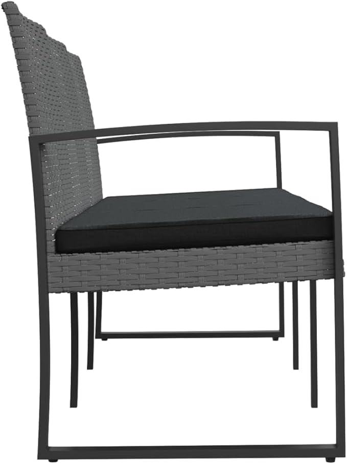 3-Seater Patio Bench with Cushions Dark Gray PP Rattan Outdoor Bench Porch Bench Garden Bench Deck Bench for patios - Photo 4