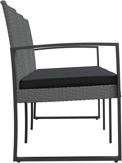 3-Seater Outdoor Patio Garden Bench, 60" Wide Steel Frame Dark Grey Cushions for Balcony or Lawn Seating, Holds up to 727.5 lbs