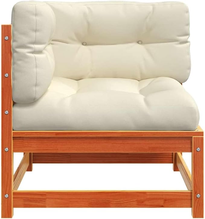 Patio Corner Sofa with Wax Brown Wood and Cream Cushions, 4-Piece Modular Outdoor Furniture Set for Garden, Terrace, or Indoor Lounge, Durable Pine Construction