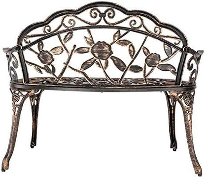 Bronze 38.5" Cast Aluminum Garden Bench, Outdoor Bench Garden Patio Porch Park Deck, Park Bench, Patio Chair Garden Bench,Outside Bench,Front Porch Seating Bench 38.5" L x 16" W x 31" H