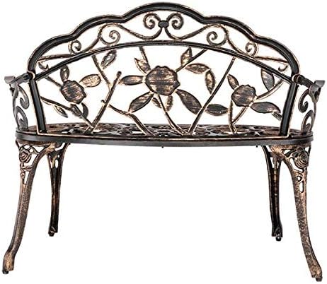 38.5" Patio Park Garden Outdoor Rose Bench, Patio Chair Cast Aluminium Frame Chair,Accented Lawn Front Porch Path Yard Decor Deck Furniture,Outdoor Aluminium Accented Furniture 38.5"L x 16"W x 31"H