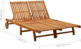 2-Person Patio Sun Lounger with Cushions, Adjustable Solid Acacia Wood Outdoor Chaise Lounge for Garden, Poolside - Photo 2