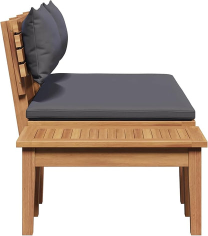 Garden Bench Set 2 pcs Grey and Brown Solid Teak Wood Modern Rectangular Design for Garden and Patio Use