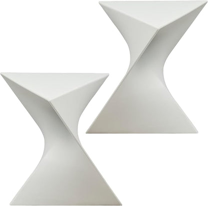 LeisureMod 15.75" Triangular Side Table, Stackable Plastic Accent End Table for Indoor & Outdoor Use, Weather-Resistant Modern Patio & Living Room Table, Set of 2, White