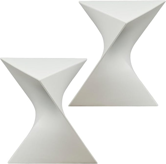 LeisureMod 15.75" Triangular Side Table, Stackable Plastic Accent End Table for Indoor & Outdoor Use, Weather-Resistant Modern Patio & Living Room Table, Set of 2, White