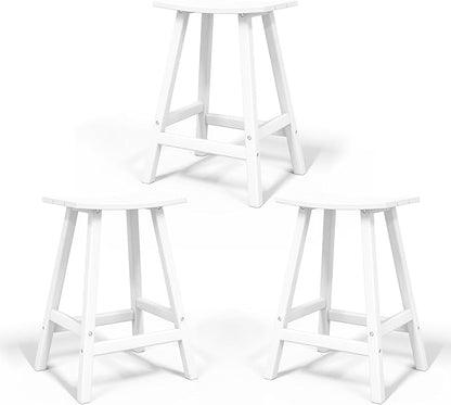 Costaelm All-Weather Bar Stools Set of 3, 29" Height Outdoor Bar Stools, Adirondack Poly Patio Bar Stool for Patio, Deck, Kitchen Counter and Garden, White