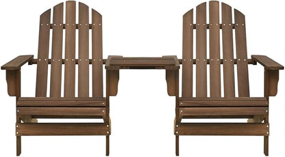 Brown Solid Fir Wood Standard Ergonomic Adirondack Chair with Matching Tea Table for Outdoor Relaxation in Garden Patio Terrace