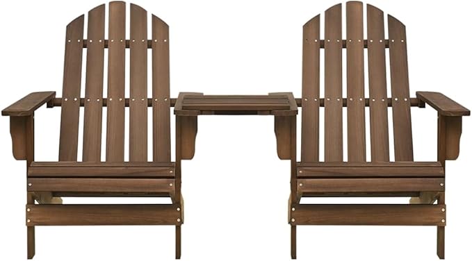 Brown Solid Fir Wood Standard Ergonomic Adirondack Chair with Matching Tea Table for Outdoor Relaxation in Garden Patio - Photo 3