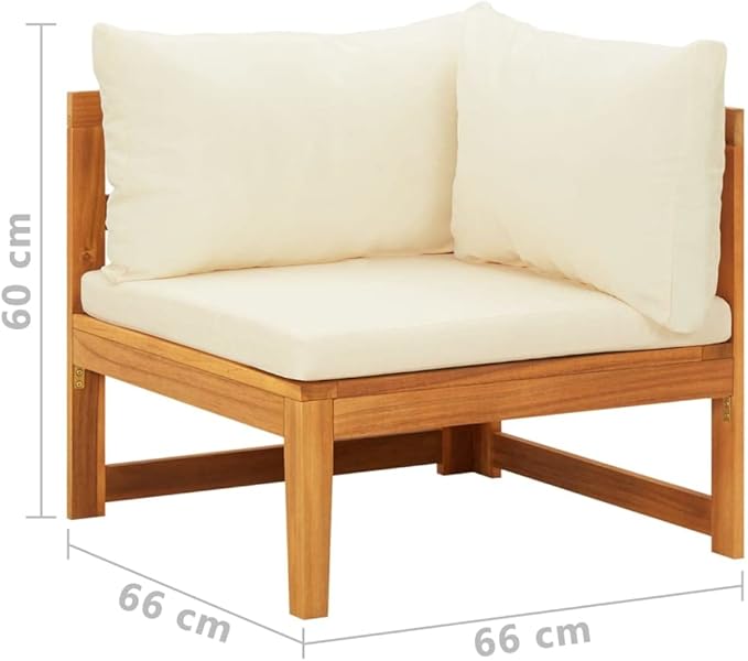 Corner Sofa with Cream White Cushions, Small Couch, Mid Century Modern Couch, Outdoor Furniture, Lounge Furniture - Photo 2