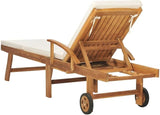 Solid Teak Wood Sun Lounger with Adjustable Footrest and Cream Cushion, Portable Outdoor Chaise Lounge for Poolside - Photo 5