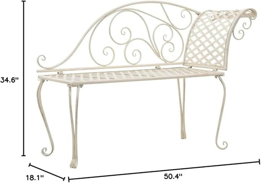 vidaXL Patio Chaise Lounge, Outdoor Chaise Lounge with Backrest, Garden Bench Lounge Chair for Beach Yard Balcony Poolside, Metal Antique White
