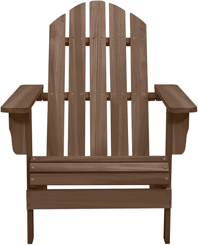 Solid Fir Wood Adirondack Chair with Table Outdoor Patio Furniture Set Brown Compact Bistro Style Seating for Garden - Photo 6