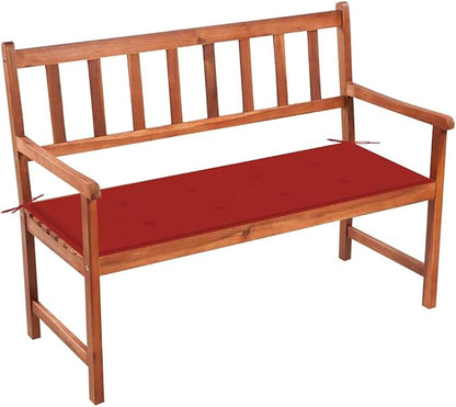 47.2" Solid Acacia Wood Patio Bench with Red Cushion Outdoor Furniture for Garden Porch Deck Backyard Rustic Wooden Seating
