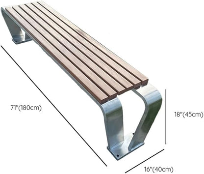 LITFAD Outdoor Indoor Bench Stainless Steel Metal Park Bench with Waterproof Brown Wood Seating Modern Garden Bench for Patio, Lawn, Yard, Porch - Type C 71" L x 16" W x 18" H
