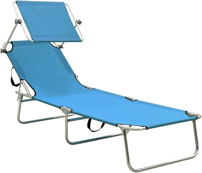 Folding Blue Aluminum Sun Lounger 73.6x22.6x10.6 in, Adjustable Backrest, UV-Resistant 600D Fabric - Photo 3