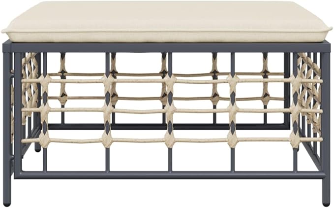 Outdoor Garden Footstool, Square Poly Rattan Patio Ottoman with Comfortable Cushion - Photo 4