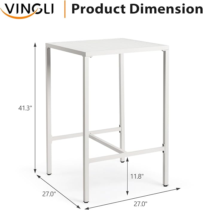 VINGLI 27 Inch Outdoor Bar Table, All-Weather Aluminum Patio Balcony Pub Table for Pool, Blacony, Yard (White) - Photo 3
