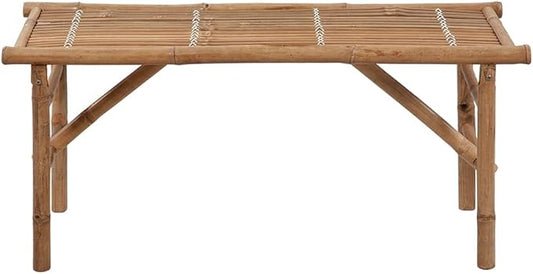 Folding Garden Bench with Natural Bamboo Frame and Beige Water-Resistant Cushion for Outdoor Patio Backyard Seating Comfortable Durable Foldable
