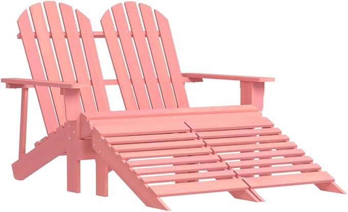 2-Seater Adirondack Chair with Detachable Ottomans, Solid Fir Wood Outdoor Patio Loveseat - Photo 1