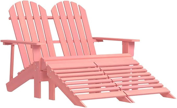 2-Seater Adirondack Chair with Detachable Ottomans, Solid Fir Wood Outdoor Patio Loveseat - Photo 1