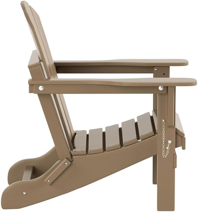 Costaelm Outdoor Folding Chair, Outdoor Seating Folding Firepit Chairs, All Weather Poly Adirondack Chair for Deck Backyard Garden Lawn Pool Patio, Weathered Wood