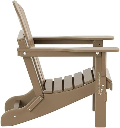 Costaelm Outdoor Folding Chair, Outdoor Seating Folding Firepit Chairs, All Weather Poly Adirondack Chair for Deck Backyard Garden Lawn Pool Patio, Weathered Wood
