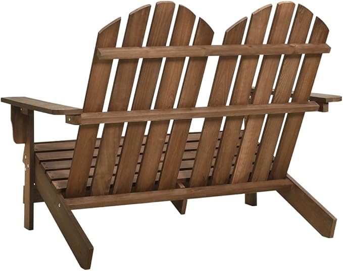 2-Seater Patio Adirondack Chair Solid Wood Fir Brown Outdoor Furniture Ergonomic Lounge Chair for Garden, Patio - Photo 5