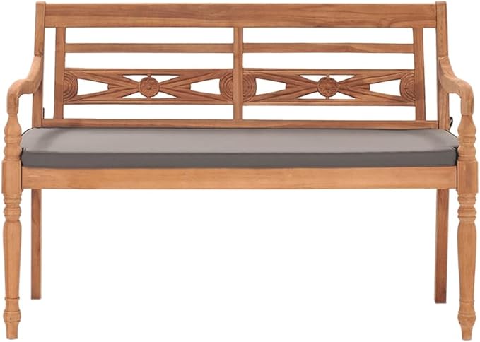 Batavia Bench with Dark Gray Cushion Garden Bench Outdoor Bench for Outdoors Porch Entryway Furniture for Yard 47.2" Solid Teak Wood