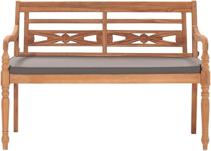 Batavia Bench with Dark Gray Cushion Garden Bench Outdoor Bench for Outdoors Porch Entryway Furniture for Yard 47.2" Solid Teak Wood