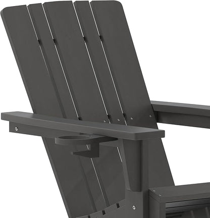 Flash Furniture Halifax Adirondack Chairs with Cup Holders, Weather Resistant Poly Resin Adirondack Chairs, Set of 2, Gray