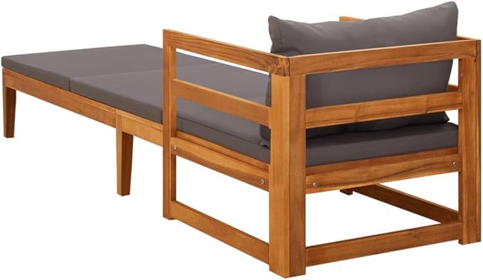 Sun Lounger with Dark Gray Cushions Solid Acacia Wood Outdoor Chairs Furniture Outdoor Patio Furniture Set Suitable for - Photo 5