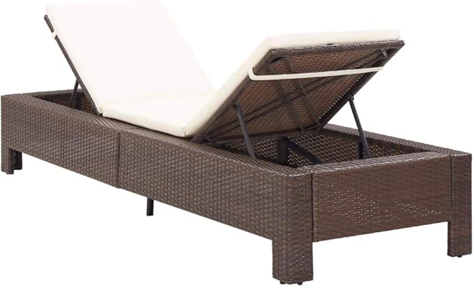 Outdoor Sunbed with Thick Cushion, Adjustable Brown Poly Rattan Chaise Lounge for Patio Poolside, Weather-Resistant PE Wicker & Steel Frame Recliner for Garden Balcony