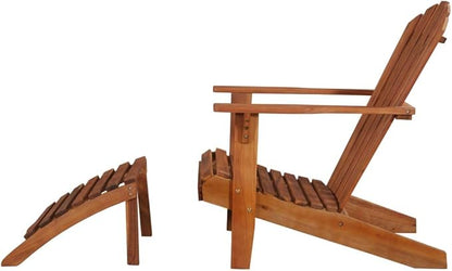 Brown Solid Acacia Wood Foldable Adirondack Chair for Outdoor Garden Poolside Relaxation with Ergonomic Design and Durable Construction