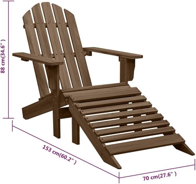 Vintage Brown Hardwood Garden Chair with Ottoman 4 Pieces Outdoor Patio Furniture Set for Balcony and Backyard Relaxation