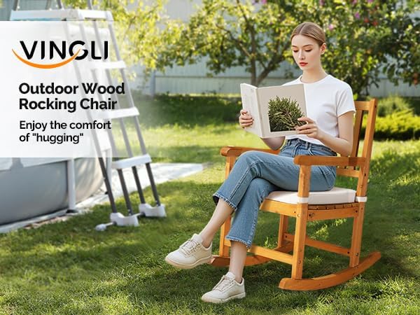 VINGLI Oversized Rocking Chair, Wooden Rocking Chair with High Back, Outside Porch Rocking Chair for Patio, Yard, Garden, 550 LBS, Teak (Teak, 2 PCS)