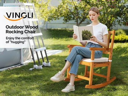 VINGLI Oversized Rocking Chair, Wooden Rocking Chair with High Back, Outside Porch Rocking Chair for Patio, Yard, Garden, 550 LBS, Teak (Teak, 2 PCS)