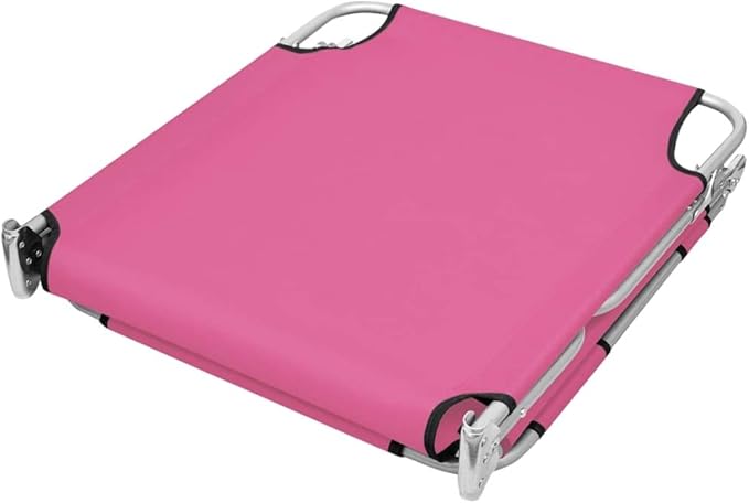 Pink Folding Sun Lounger Outdoor Chaise Lounge Chair 74.4x22.8x10.6 in Powder-Coated Steel Frame Adjustable Backrest - Photo 5