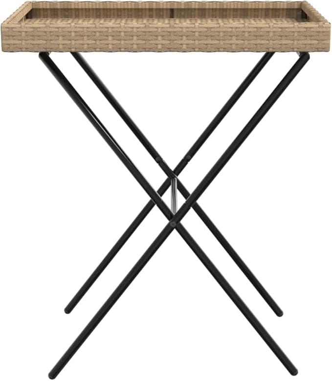 Folding Tray Table, Outdoor coffee table Outdoor Dining Table Outdoor side table Patio table Patio Bistro Accent Table Suitable for Garden Patio Backyard Deck Beige 25.6"x15.7"x29.5" Poly Rattan