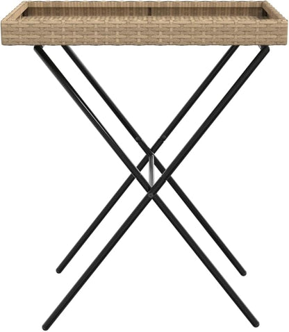 Folding Tray Table, Outdoor coffee table Outdoor Dining Table Outdoor side table Patio table Patio Bistro Accent Table Suitable for Garden Patio Backyard Deck Beige 25.6"x15.7"x29.5" Poly Rattan