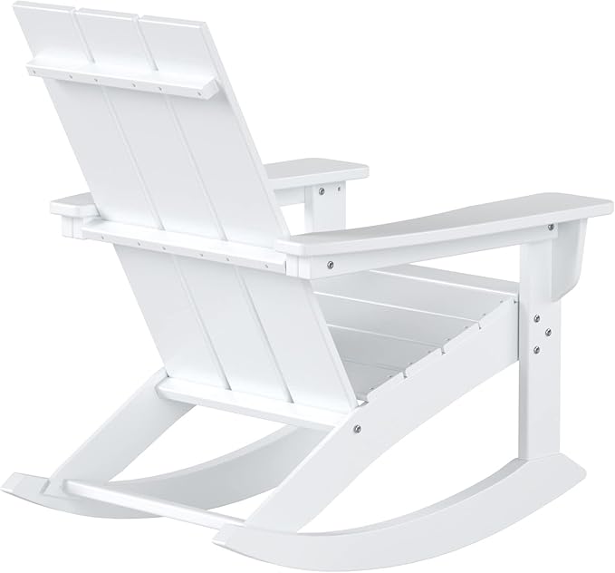 WestinTrends Ashore Patio Rocking Chairs Set of 4, All Weather Poly Lumber Plank Adirondack Rocker Chair, Modern Farmhouse White Rocking Chairs for Porch Garden Backyard and Indoor