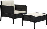 2-Piece Patio Lounge Set with Cushions Black Poly Rattan Metal Frame Outdoor Furniture for Balcony Porch Garden Backyard - Photo 3