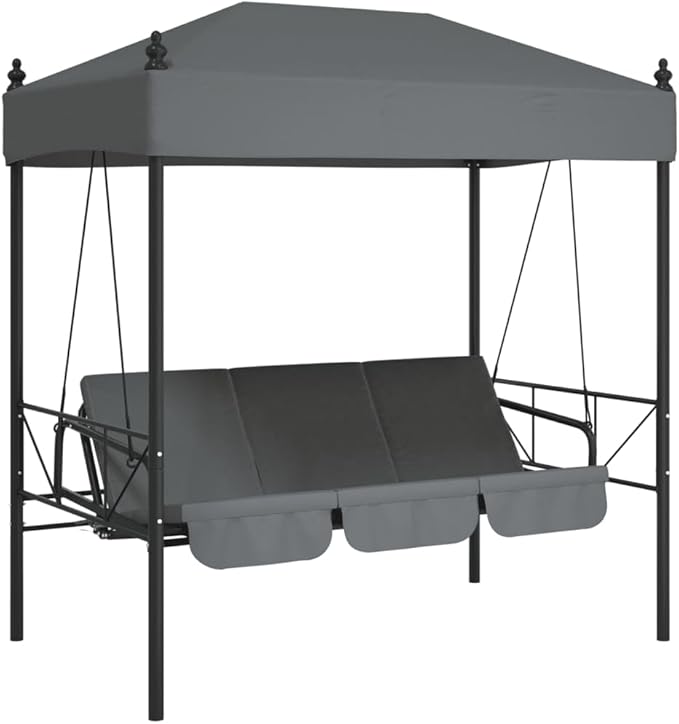 Outdoor Garden Swing Bench with Canopy and Cushions, 3-Seater Patio Swing Bed, Durable Powder-Coated Steel Frame - Photo 2