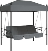 Outdoor Garden Swing Bench with Canopy and Cushions, 3-Seater Patio Swing Bed, Durable Powder-Coated Steel Frame - Photo 2
