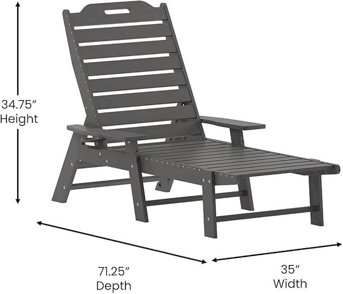 Flash Furniture Monterey Adjustable Adirondack Loungers with Cup Holders- All-Weather Indoor/Outdoor HDPE Lounge Chairs, Set of 2, Gray